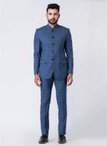 Polyester Tr Light Blue Party Wear Pattern Pc Readymade Jodhpuri Suit